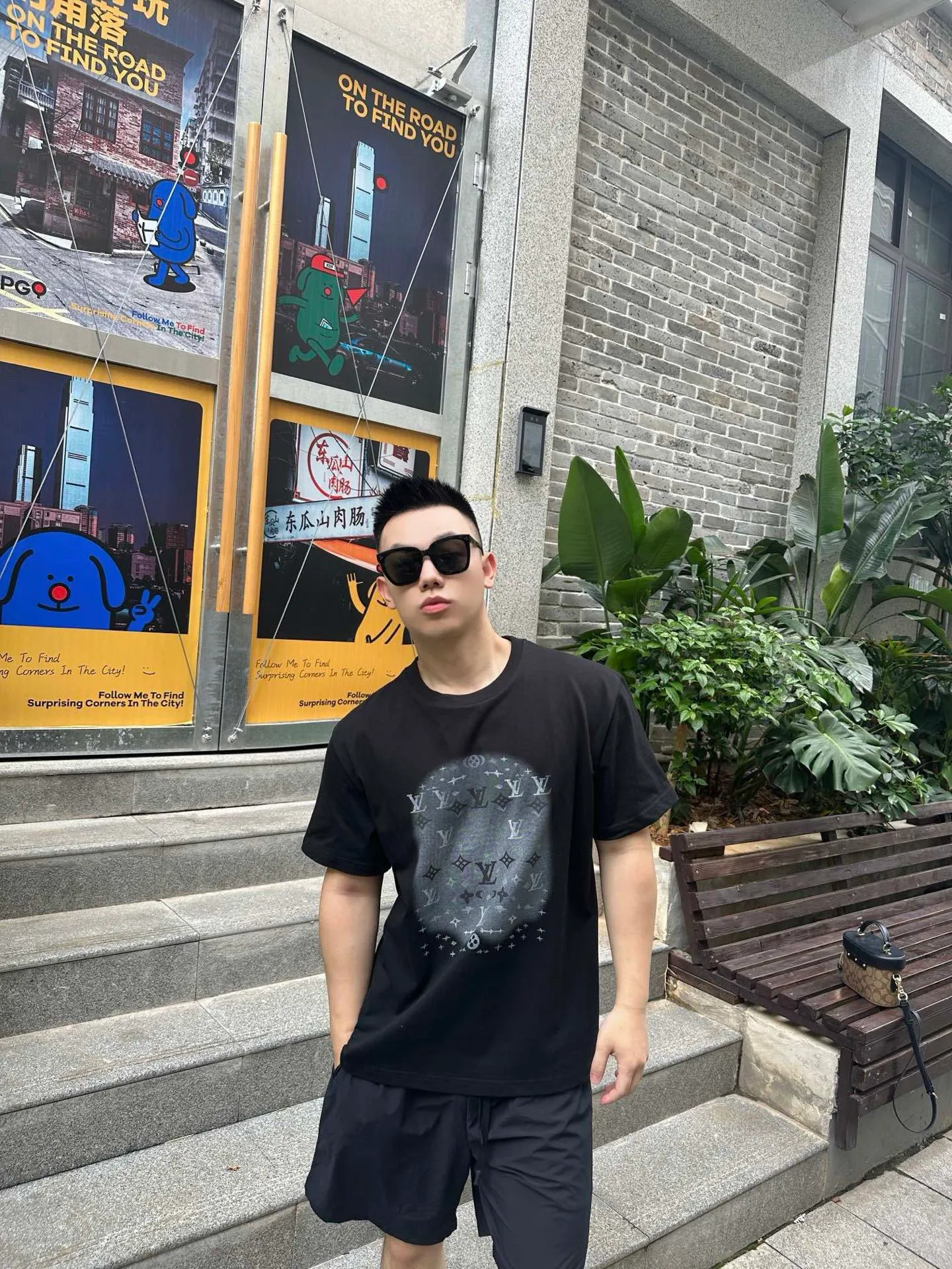 Louis Vuitton/Louis Vuitton ink rendering printed decorative short sleeves